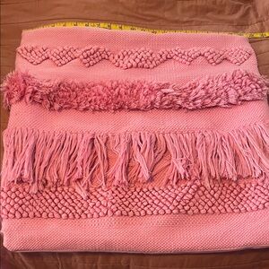 MAGASCHONI Textured Pink Fringe Pillow Cover